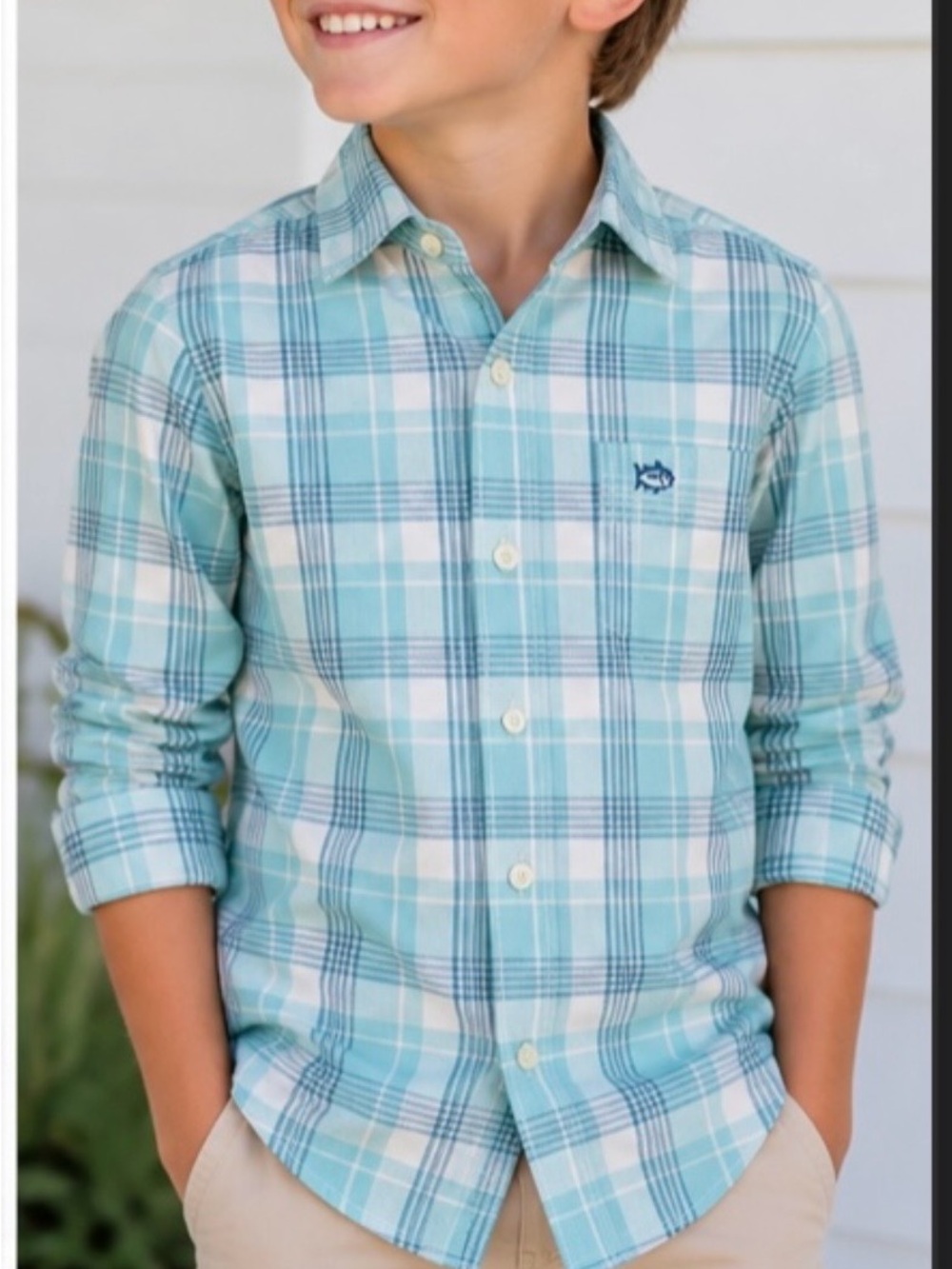 Southern Tide Aqua Plaid Button-Down Shirt